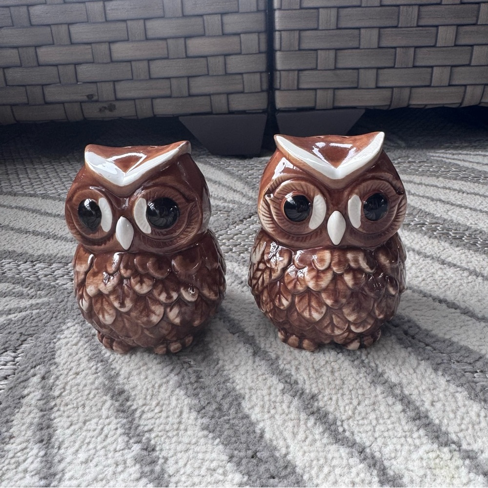Ciroa Brown Owl‎ Salt And Pepper Shakers Let’s Give Thanks Ceramic